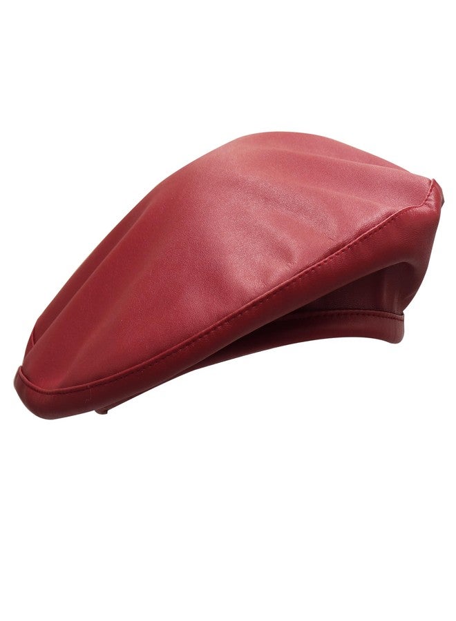 Umeepar Womens Classic Pu Leather French Beret Hat (Wine Red) - Image 1